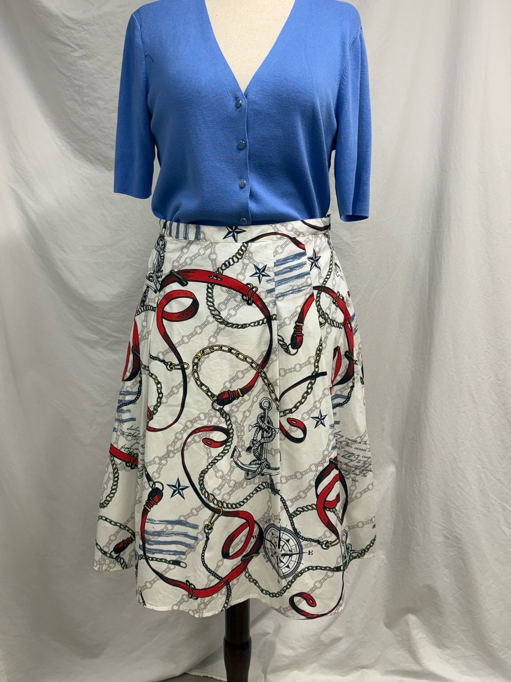 Madeline chain print cotton blend pleated skirt size 14